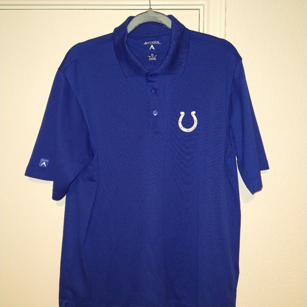 Antigua Indianapolis Colts NFL Blue Short Sleeve Polo Shirt Men's sz Medium.